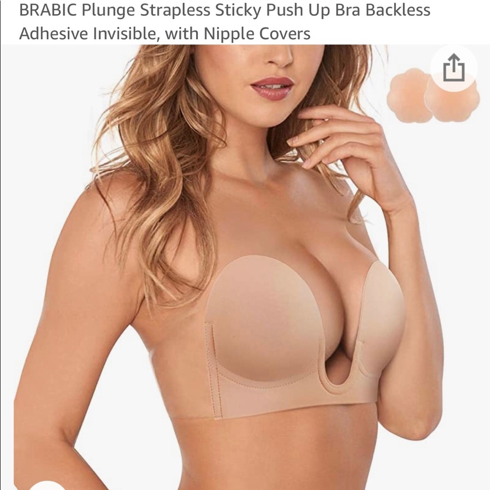 Plunge Strapless Push Up Bra Backless, with Nipple Covers